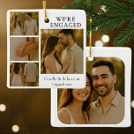 4 Photo Engagement Collage Christmas Ceramic Ornament<br><div class="desc">Celebrate your engagement with this personalized 4 photo collage Christmas ornament. Showcase your favorite engagement or couple photos in a modern grid layout, complete with your names and year. The clean design and neutral color palette make it a timeless keepsake for your first holiday season together — perfect as a...</div>