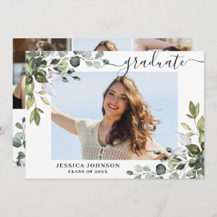 4 Photo Eucalyptus Greenery Graduation Party Invitation