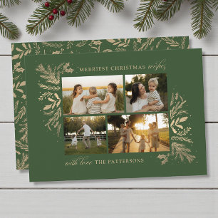 4 Photo Family Christmas Botanical Floral Collage Holiday Card