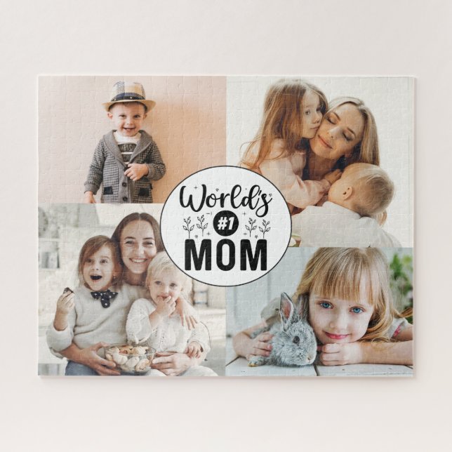 4 photo family collage number 1 mom mothers day jigsaw puzzle (Horizontal)