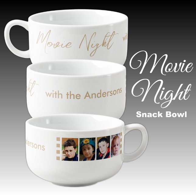 4 photo family movie night snacks white tan soup mug (Creator Uploaded)