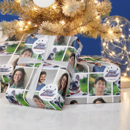 4 Photo Family &amp; Pet Collage Retro Xmas Typography Wrapping Paper