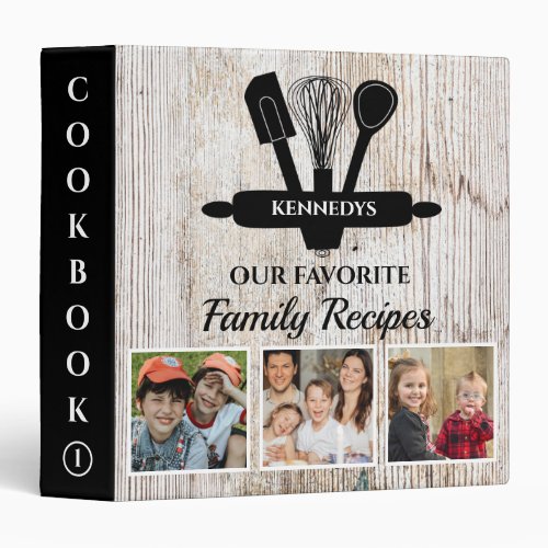 4 Photo Family Recipe Cookbook  Farmhouse Wood 3 Ring Binder