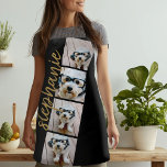 4 Photo Film Strip Collage Script Name black Apron<br><div class="desc">Photo collage in a film strip layout with a huge modern script for the name. Use up to four square or selfie phone photos to create a unique and personal gift. Or you can keep the hipster puppy and make a trendy keepsake. For best results, use photos that have been...</div>