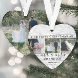 4 Photo First Christmas as Mr & Mrs Faux Marble Ornament<br><div class="desc">Celebrate a joyful 1st holiday as a married couple with a custom 4 photo collage "Our First Christmas as Mr. & Mrs." heart-shaped acrylic ornament. All text and images on this template are simple to personalize. (IMAGE PLACEMENT TIP: An easy way to center a photo exactly how you want is...</div>