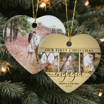 4 Photo First Christmas Engaged Faux Gold Heart Ceramic Ornament<br><div class="desc">Celebrate the joyful 1st holiday of your engagement with a custom heart-shaped 4 photo collage "Our First Christmas Engaged" black and gold ceramic ornament. All text and images on this template are simple to personalize. (IMAGE PLACEMENT TIP: An easy way to center a photo exactly how you want is to...</div>