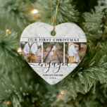 4 Photo First Christmas Engaged Faux Marble Heart Ceramic Ornament 4 Photo First Christmas Engaged Faux Marble Heart Ceramic Ornament