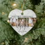 4 Photo First Christmas Engaged Faux Marble Heart Ceramic Ornament