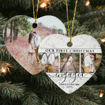 4 Photo First Christmas Engaged Faux Marble Heart Ceramic Ornament<br><div class="desc">Celebrate the joyful 1st holiday of your engagement with a custom heart-shaped 4 photo collage "Our First Christmas Engaged" faux marble ceramic ornament. All text and images on this template are simple to personalize. (IMAGE PLACEMENT TIP: An easy way to center a photo exactly how you want is to crop...</div>