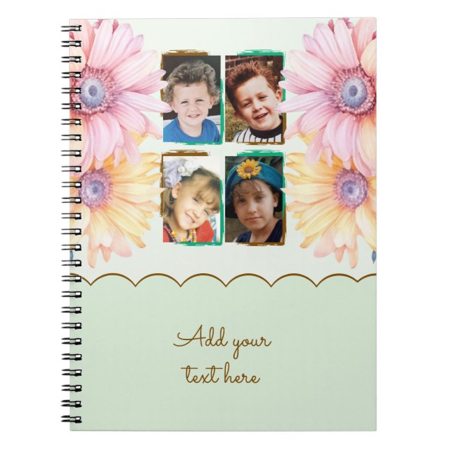 4 photo flowers text green brown notebook (Front)