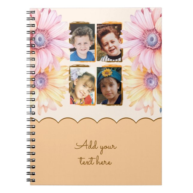 4 photo flowers text orange brown notebook (Front)