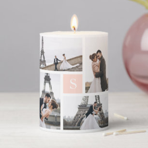 4 Photo Gallery and Blush Pink Monogram Pillar Candle