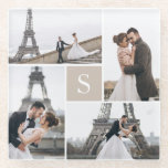 4 Photo Gallery and Color Block Monogram Glass Coaster<br><div class="desc">Add your photos and custom monogram.</div>
