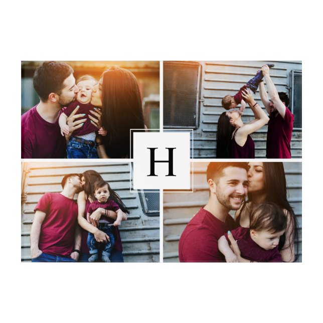 4 Photo Gallery and Family Monogram Acrylic Print (Front)