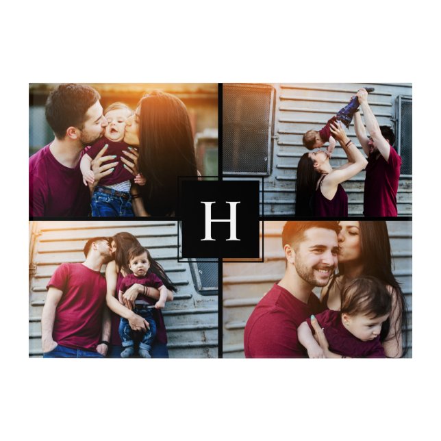 4 Photo Gallery and Family Monogram Acrylic Print (Front)