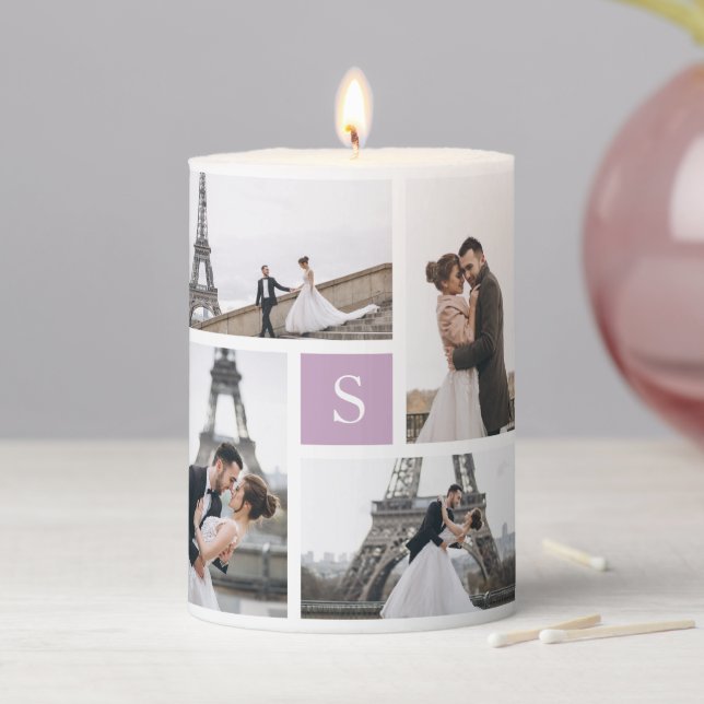 4 Photo Gallery and Lovely Lavender Monogram Pillar Candle (In Situ)