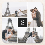 4 Photo Gallery and Monogram Square Paper Coaster<br><div class="desc">Add your photos and custom monogram for a special one of a kind design.</div>