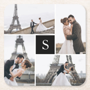 4 Photo Gallery and Monogram Square Paper Coaster