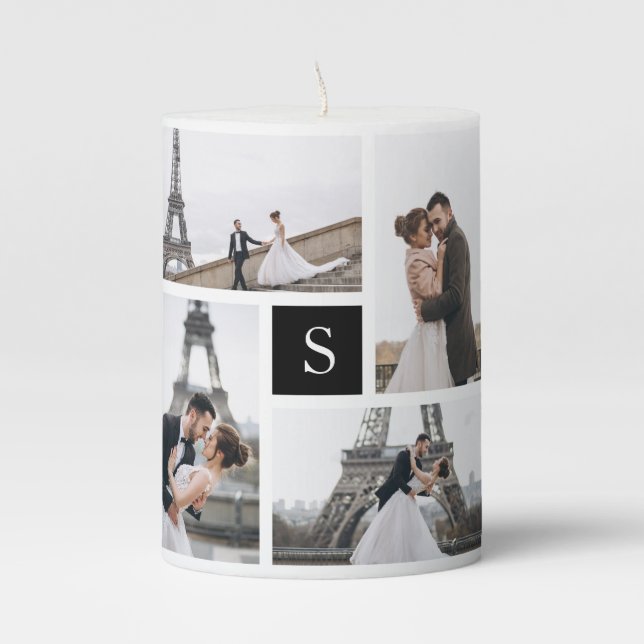 4 Photo Gallery and Square Monogram Pillar Candle (Front)