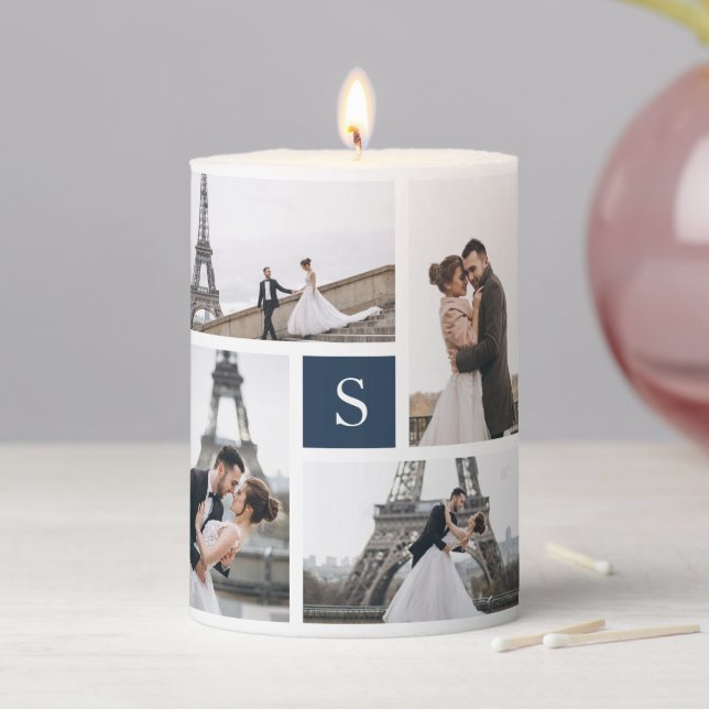 4 Photo Gallery and Square Monogrammed Pillar Candle (In Situ)