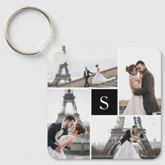 4 Photo Gallery Black Monogram Keychain