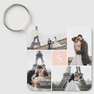 4 Photo Gallery Blush Pink Monogram Keychain