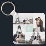 4 Photo Gallery Mint Green Monogram Keychain<br><div class="desc">Add your photos and custom monogram for a special one of a kind design.</div>