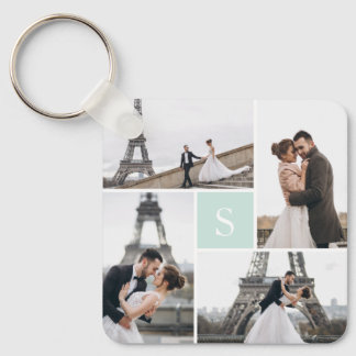 4 Photo Gallery Mint Green Monogram Keychain