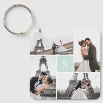 4 Photo Gallery Mint Green Monogram Keychain by heartlocked at Zazzle