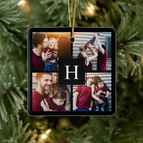 4 Photo Gallery Monogrammed Ceramic Ornament