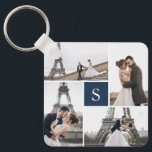 4 Photo Gallery Navy Blue Monogram Keychain<br><div class="desc">Add your photos and custom monogram for a special one of a kind design.</div>