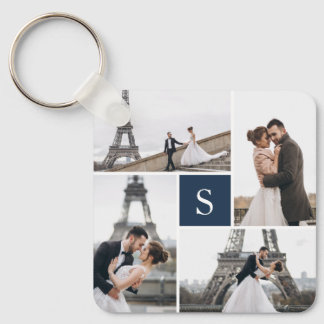 4 Photo Gallery Navy Blue Monogram Keychain