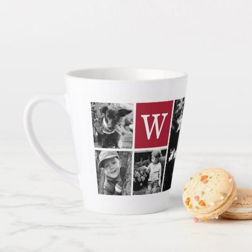 4 Photo Gallery Red Monogram Latte Mug