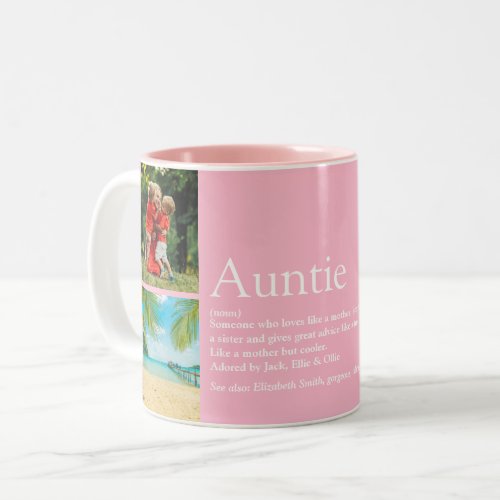 4 Photo Girly Pink Fun Best Aunt Ever Definition Two_Tone Coffee Mug