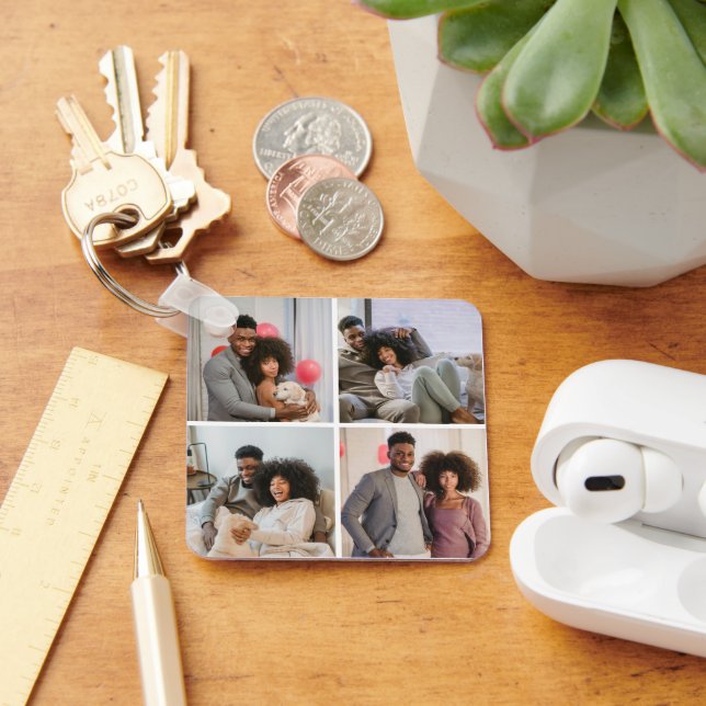4 Photo GPS Coordinates Personalized Keychain (Desk)
