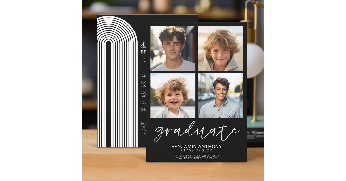 4 Photo Graduate match school colors - Grad Party Invitation | Zazzle