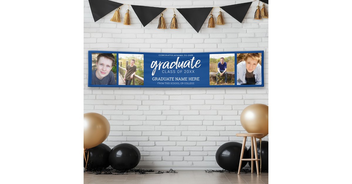 4 Photo Graduation Class of Grad Blue Banner | Zazzle
