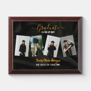 4 Photo Graduation Collage Black, Gold and white Award Plaque