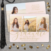 4 Photo Graduation Collage Blush Pink Gold Script Announcement