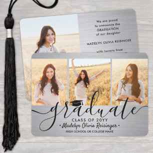 4 Photo Graduation Collage Brushed Gray Ombre Announcement