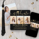 4 Photo Graduation Collage Modern Black and Gold Announcement<br><div class="desc">Share the joy of a high school or college graduation with custom photo collage square announcements. The pictures and wording on this template are simple to personalize. The colors and font styles can be changed with the Zazzle Design Editor tool. Include any details of your choice, such as party invitation...</div>