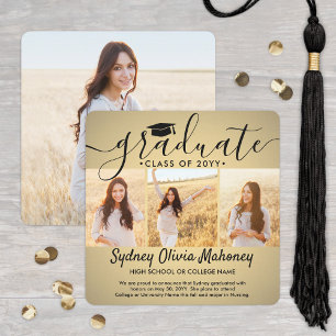 4 Photo Graduation Collage Modern Gold Ombre Announcement