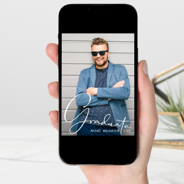 4 Photo Graduation Collage Navy Blue Announcement (Front Digital)