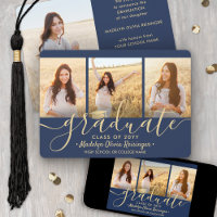 4 Photo Graduation Collage Script Navy Blue & Gold