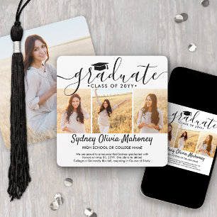 4 Photo Graduation Collage Simple Elegant Script Announcement