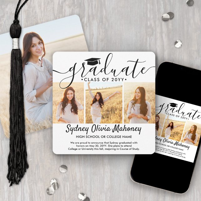 4 Photo Graduation Collage Simple Elegant Script Announcement (Creator Uploaded)