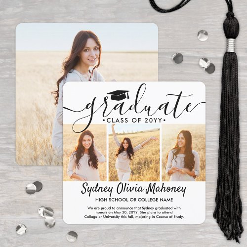 4 Photo Graduation Collage Simple Elegant Script Announcement