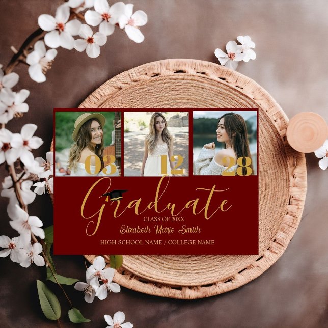 4 Photo Graduation Collage Simple Gold Script Announcement (Creator Uploaded)
