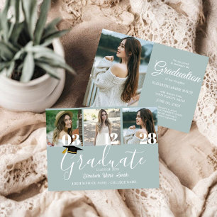 4 Photo Graduation Collage Simple Modern Script Announcement