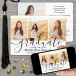 4 Photo Graduation Collage Simple Modern Script Announcement<br><div class="desc">Share the joy of a high school or college graduation with these custom 4 photo collage announcements. All pictures and wording are simple to personalize. (IMAGE PLACEMENT TIP: An easy way to center a photo exactly how you want is to crop it before uploading to the Zazzle website.) This template...</div>